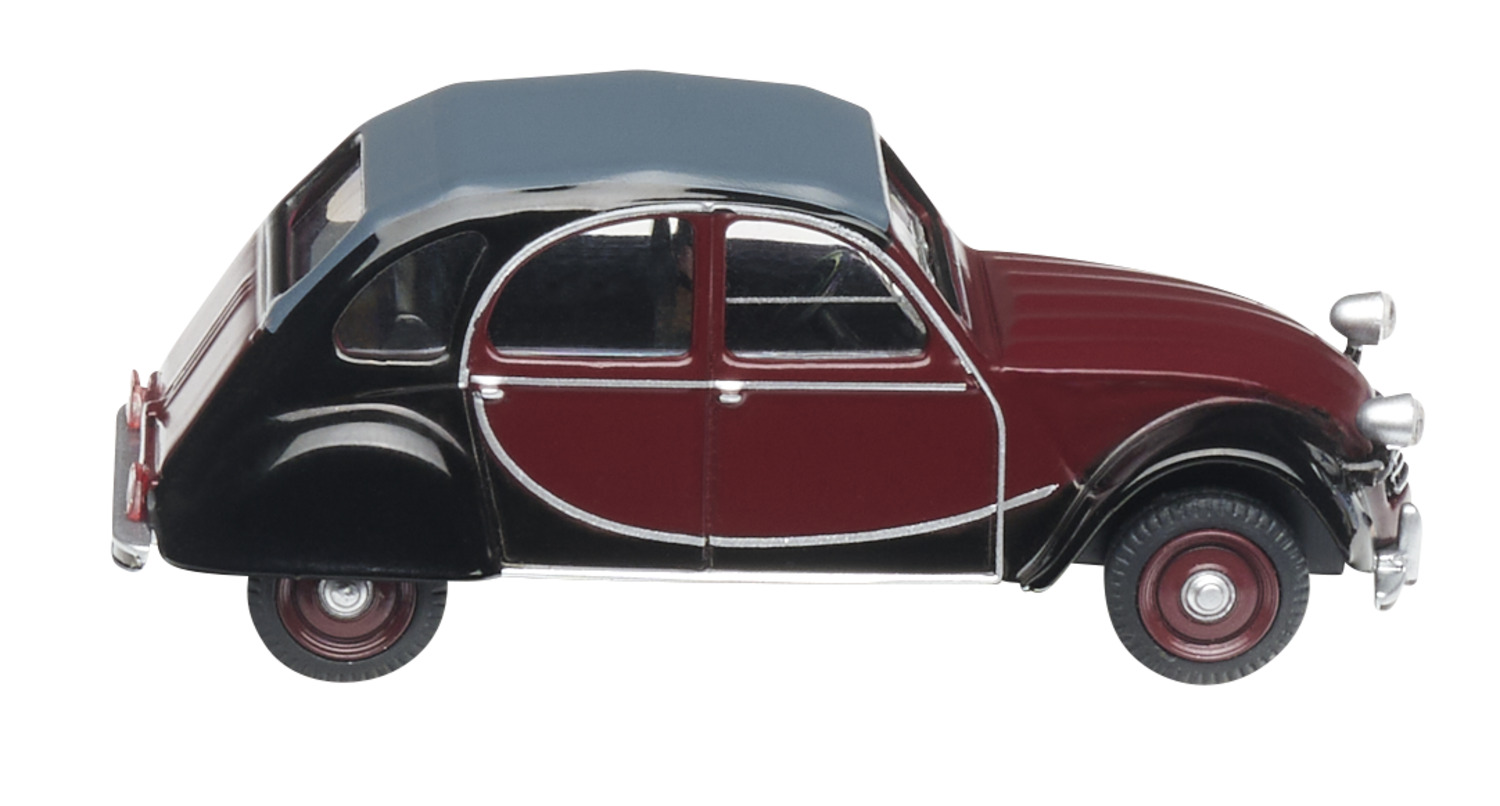 Schuco 1_64 Citroen 2CV Charlsten Weinrot_Schw. Standmodell