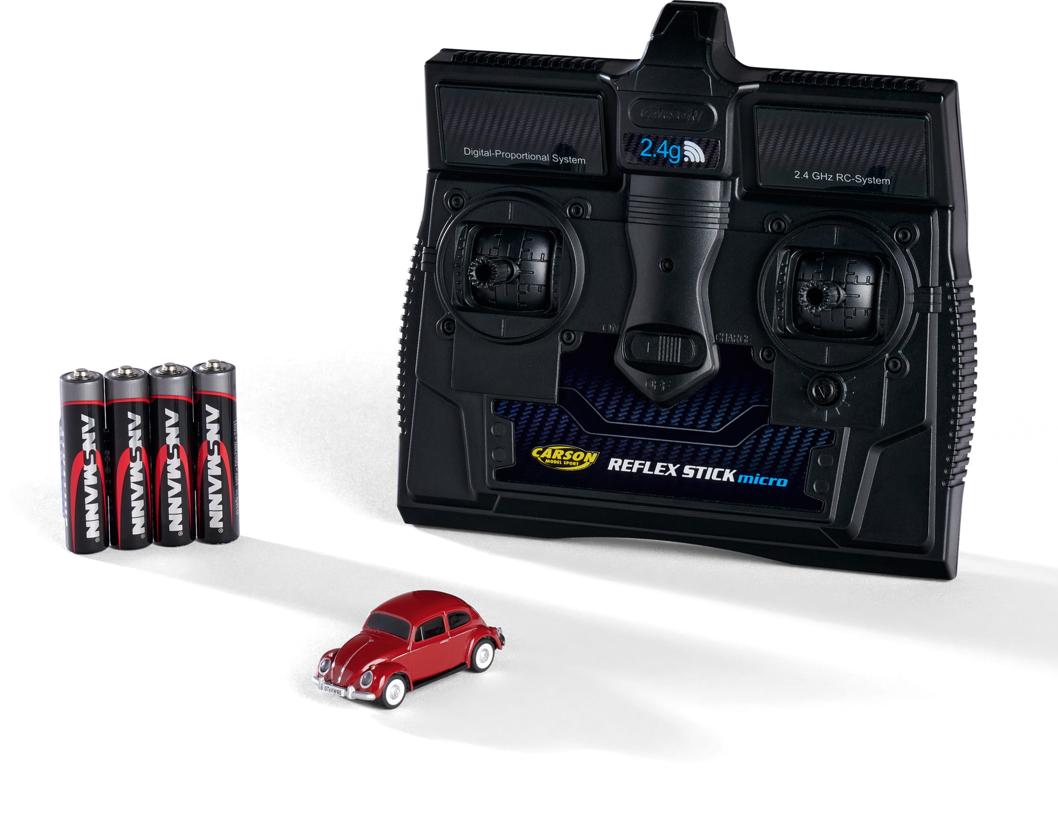 Carson Volkswagen VW Kaefer RC Auto 1_87 H0 in Rot mit LED-Beleuchtung vorne und hinten_ 2_4 GHz Fern