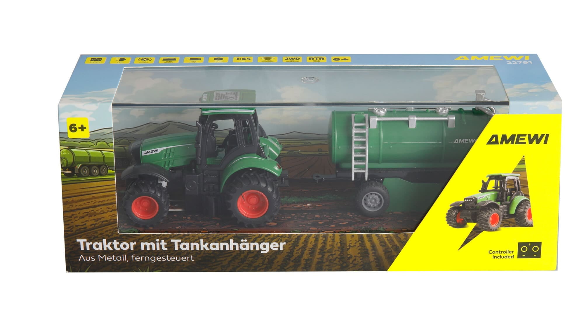 Amewi RC Traktor aus Metall 1_64 mit Tankanhaenger Gruen