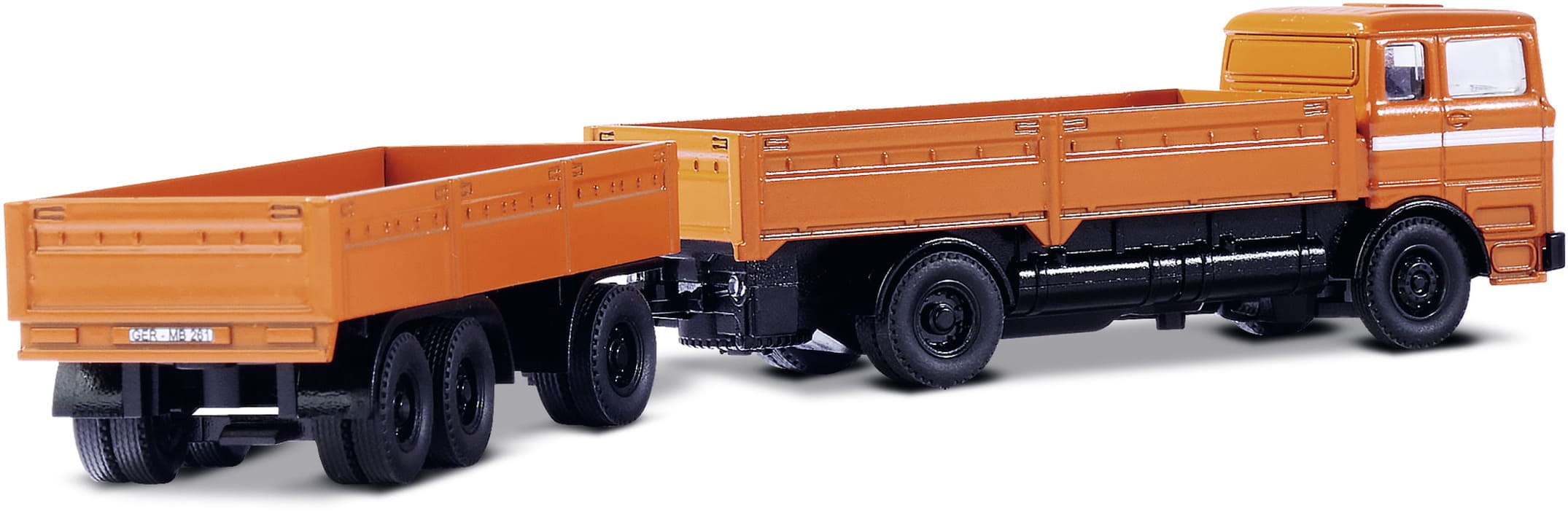 Carson MB 1620 Pritsche mit Anhaenger 1_87 RTR orange fuer H0 Modellbahn_