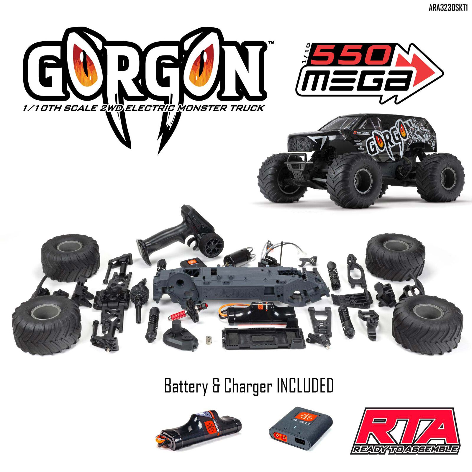 ARRMA Gorgon MT RTA 1_10 Monster Truck mit Akku arrma gorgon MT 2WD RTA-Bausatz mit Akku und Ladegeraet