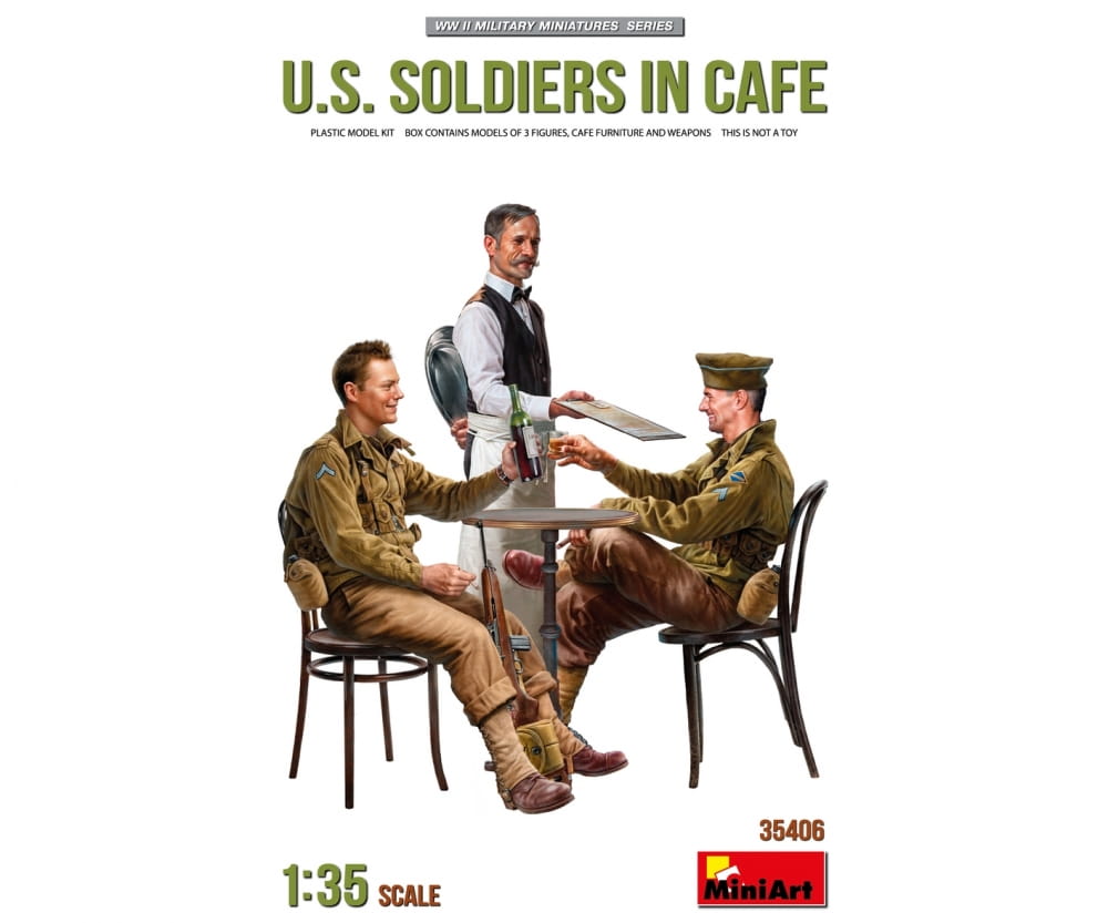 MiniArt 1:35 Figuren US soldaten im Café (3) m.Zub. Plastik Modellbau