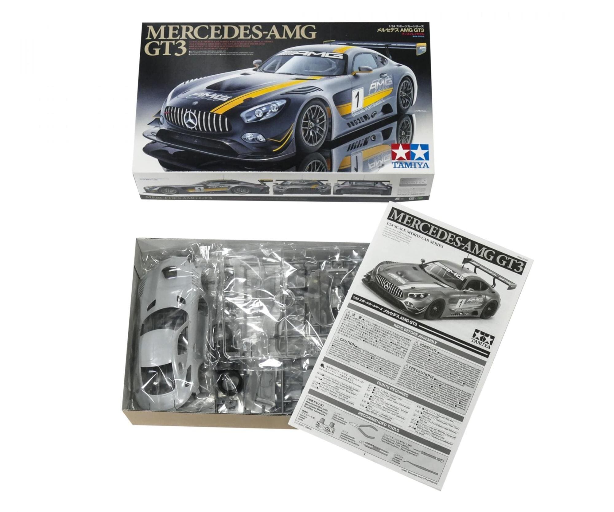 Tamiya 1_24 Mercedes-AMG GT3 Modellbausatz mit detaillierter Karosserie und Innenraum