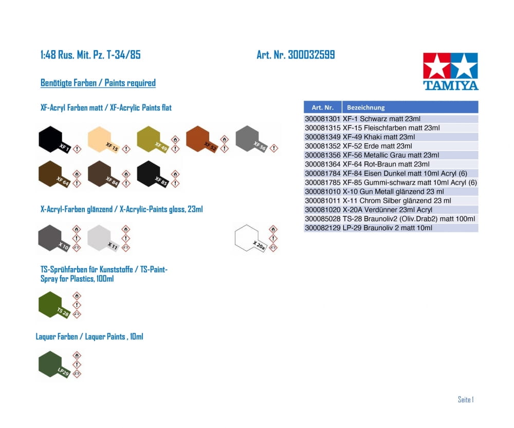 Tamiya 1:48 Rus. Mit. Pz. T-34/85