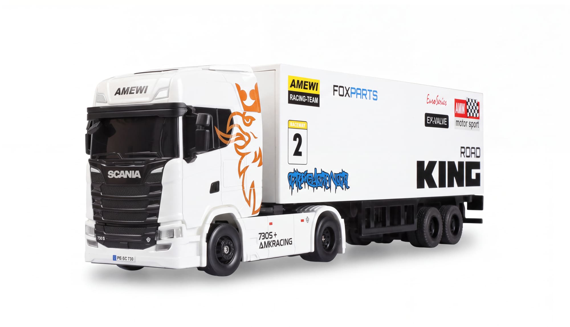Amewi Mini Scania 730 S 1_64 RC LKW mit Kofferauflieger Weiss
