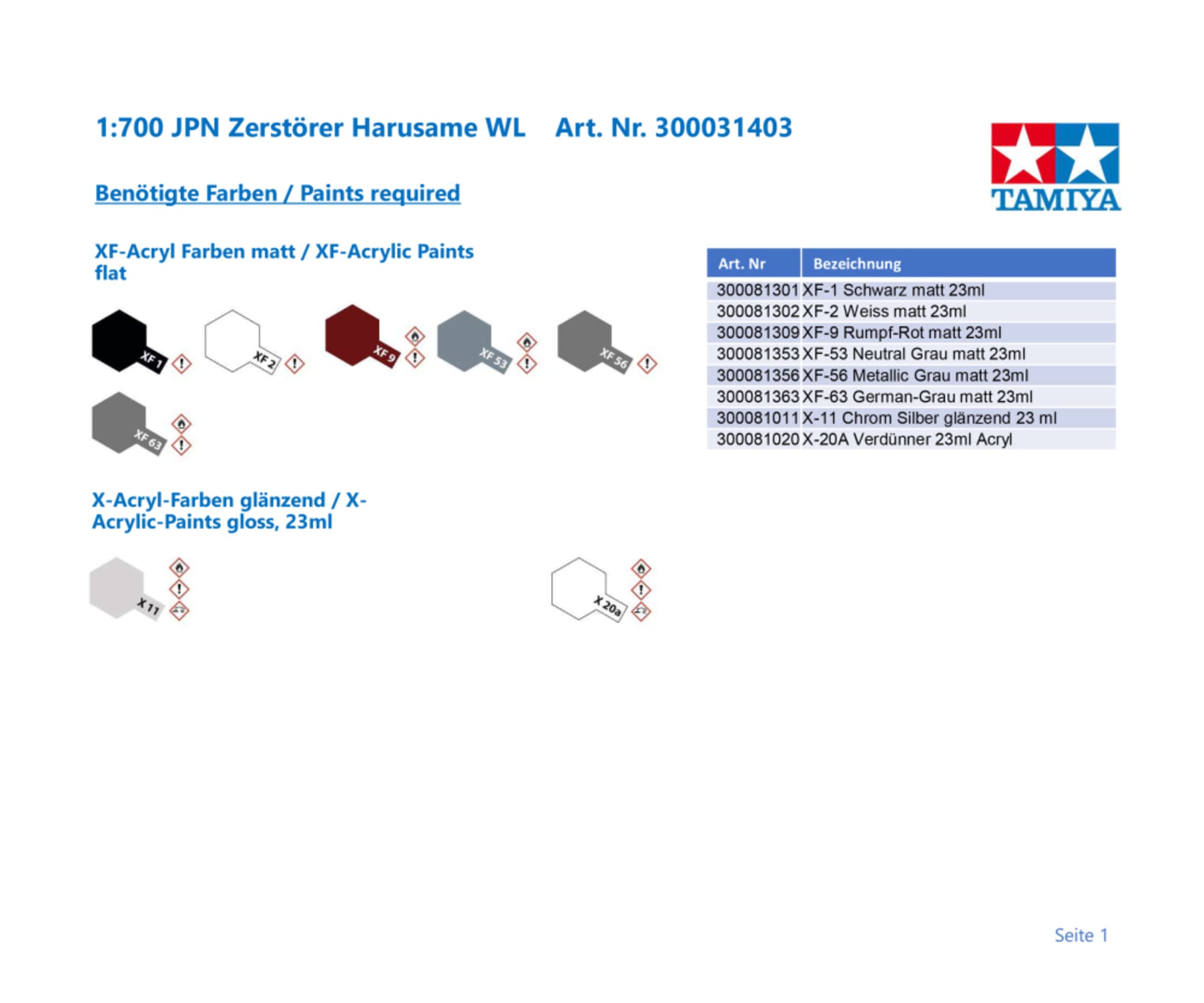 Tamiya Plastikmodellbausatz - 1_700 JPN Zerstoerer Harusame WL