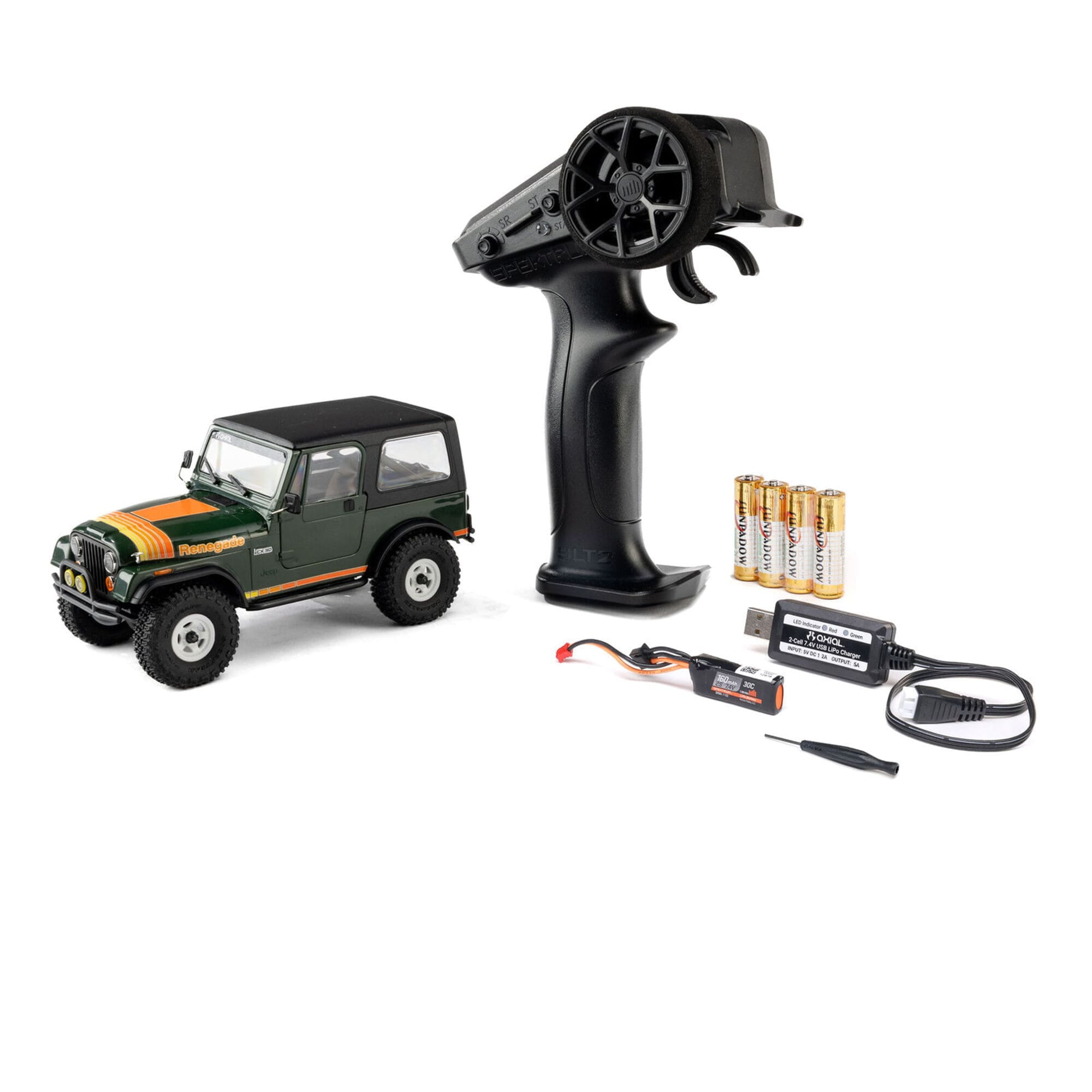 Axial SCX30 Jeep CJ-7 Renegade 1_30 RC Crawler RTR Gruen mit Goodyear Reifen und Allradantrieb