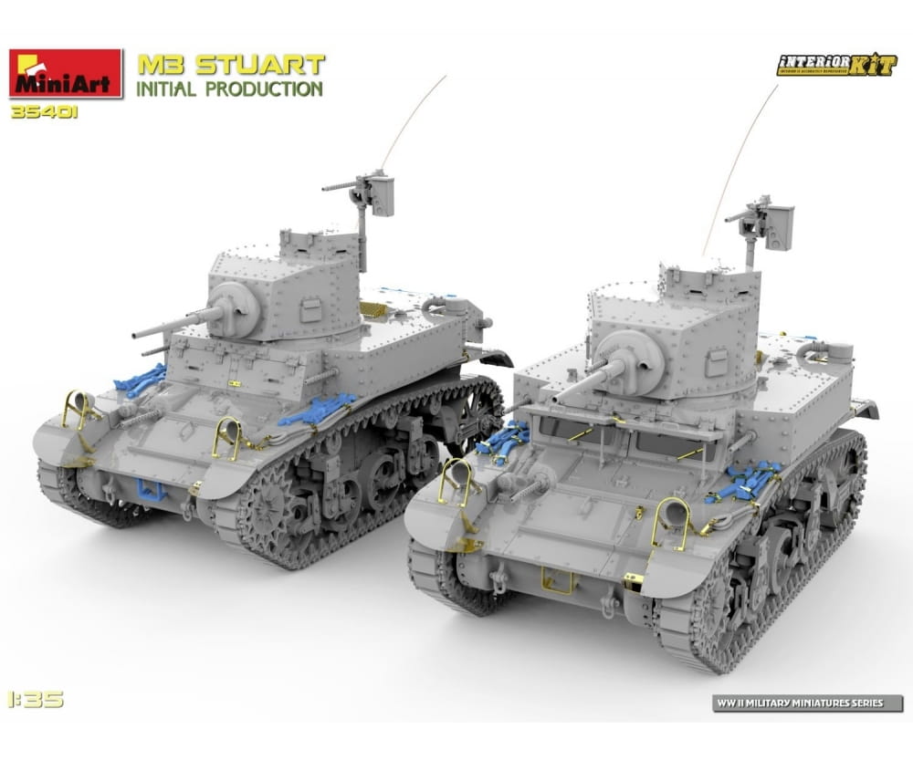 MiniArt 1_35 M3 Stuart erste Prod_ m. Interieur Plastik Modellbausatz - RC-Zubehoer