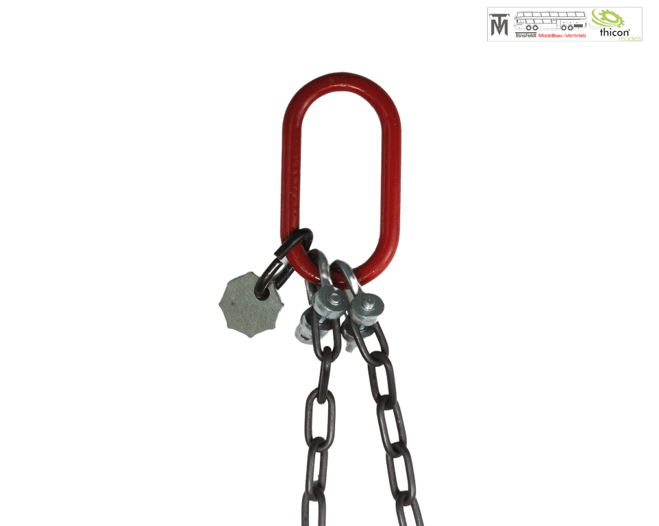 Thicon 1_14 Anschlagkette 10cm mit 2x Haken rot und Plakette - RC-Zubehoer