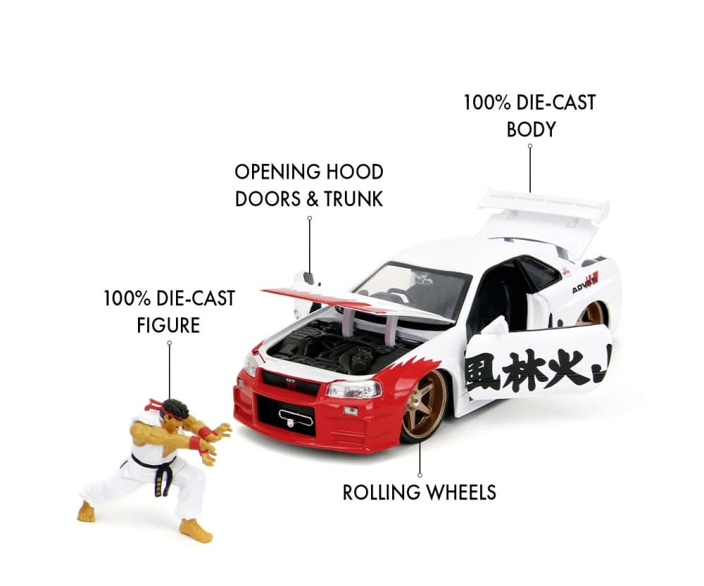 Jada Street Fighter Nissan Skyline GT-R Modellauto 1_24 mit Ryu Figur
