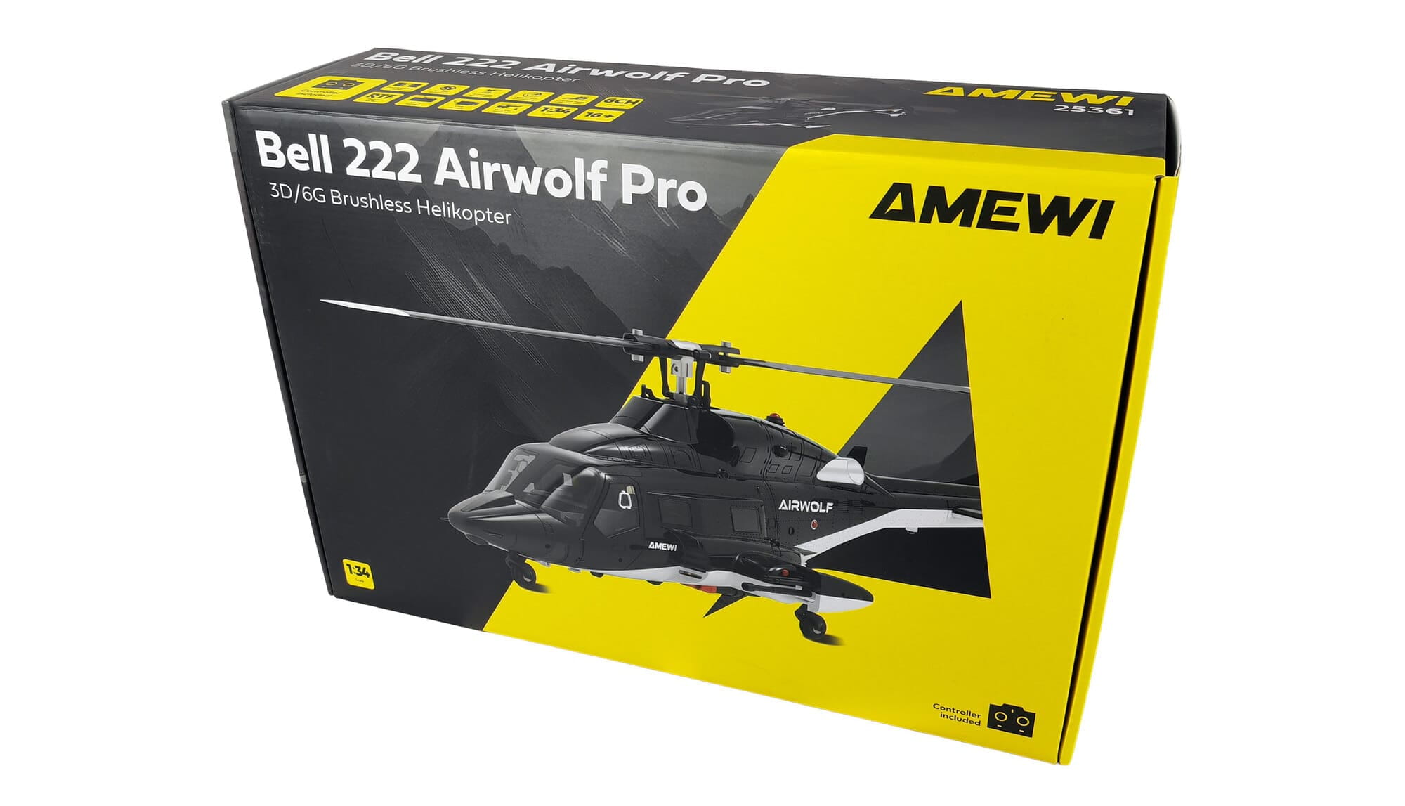 Amewi Bell 222 Airwolf Pro Helikopter 6-Kanal RTF mit Brushles