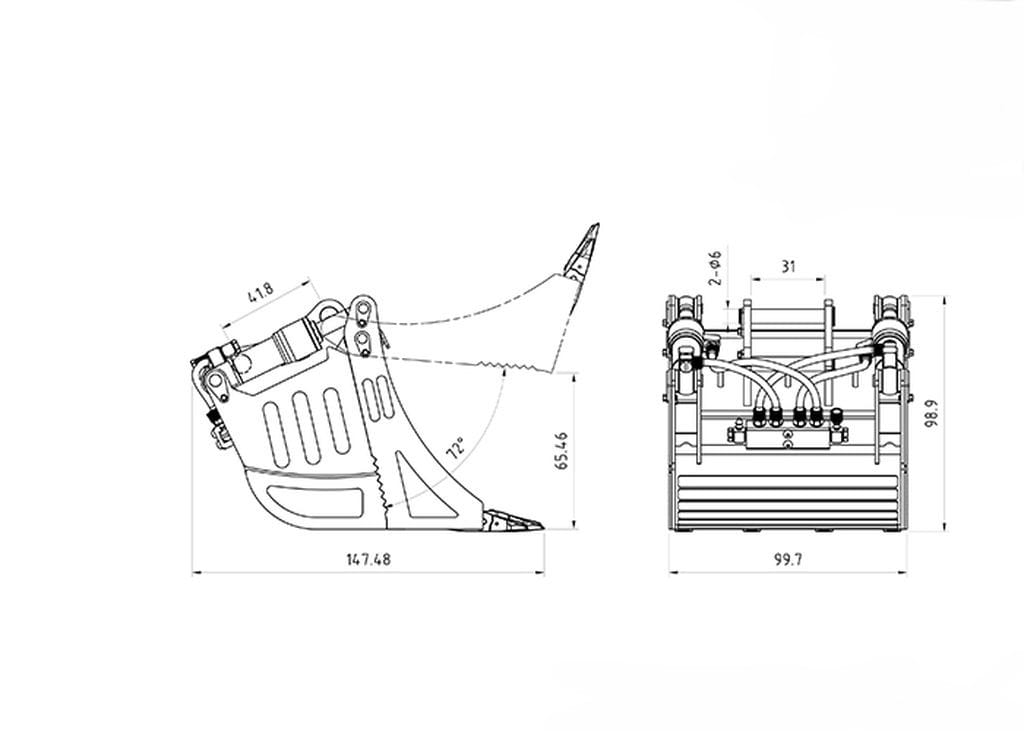 Lesu Klappschaufel hydraulisch fuer 36t-_Mobil-_Kurzheck-Bagger - RC-Zubehoer
