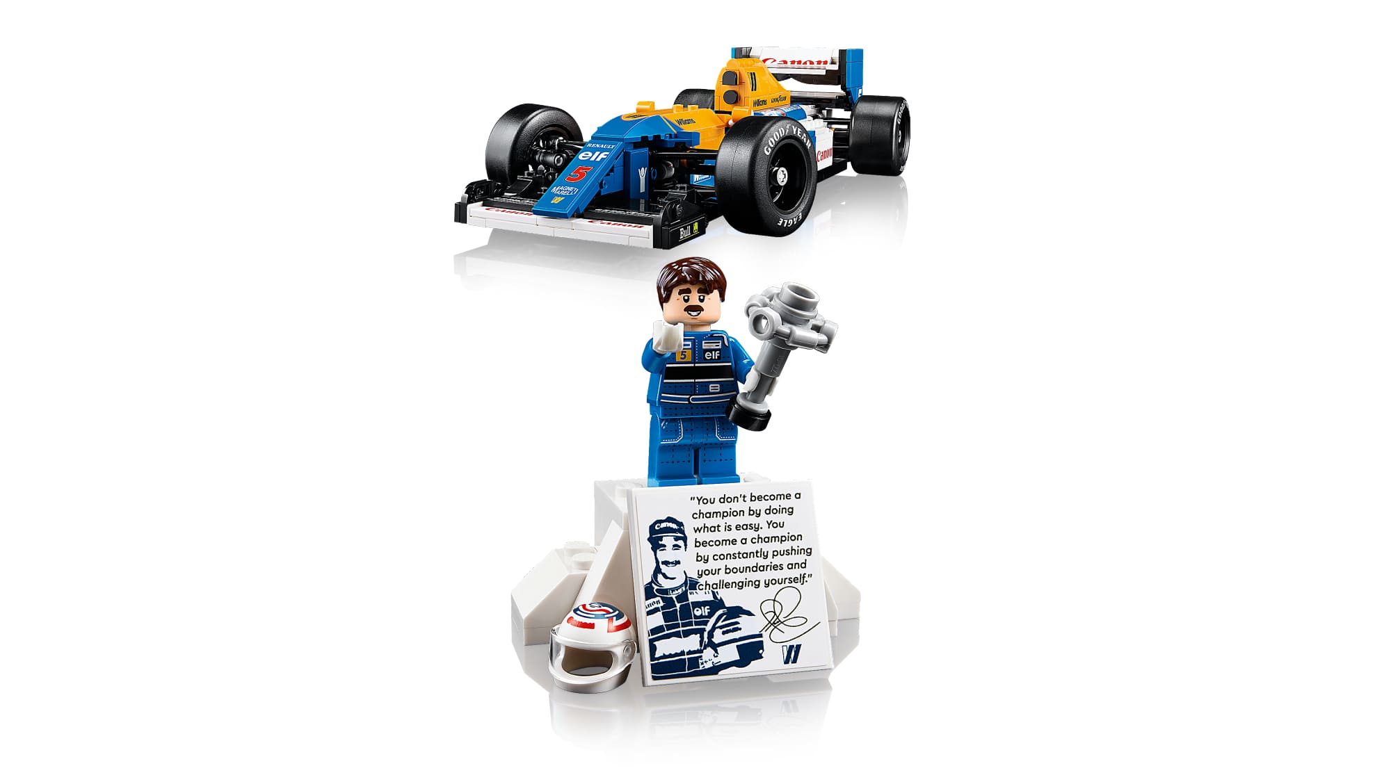 lego icons williams racing fw14b mit nigel mansell LEGO® Icons Williams Racing FW14B Modell mit Nigel Mansell - Detailansicht