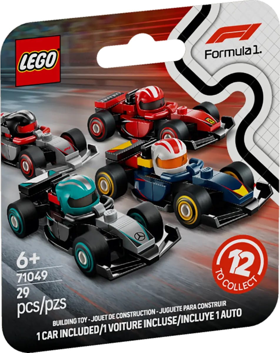 LEGO F1 Sammelrennwagen Ueberraschung mit Helm und beweglichen Raedern