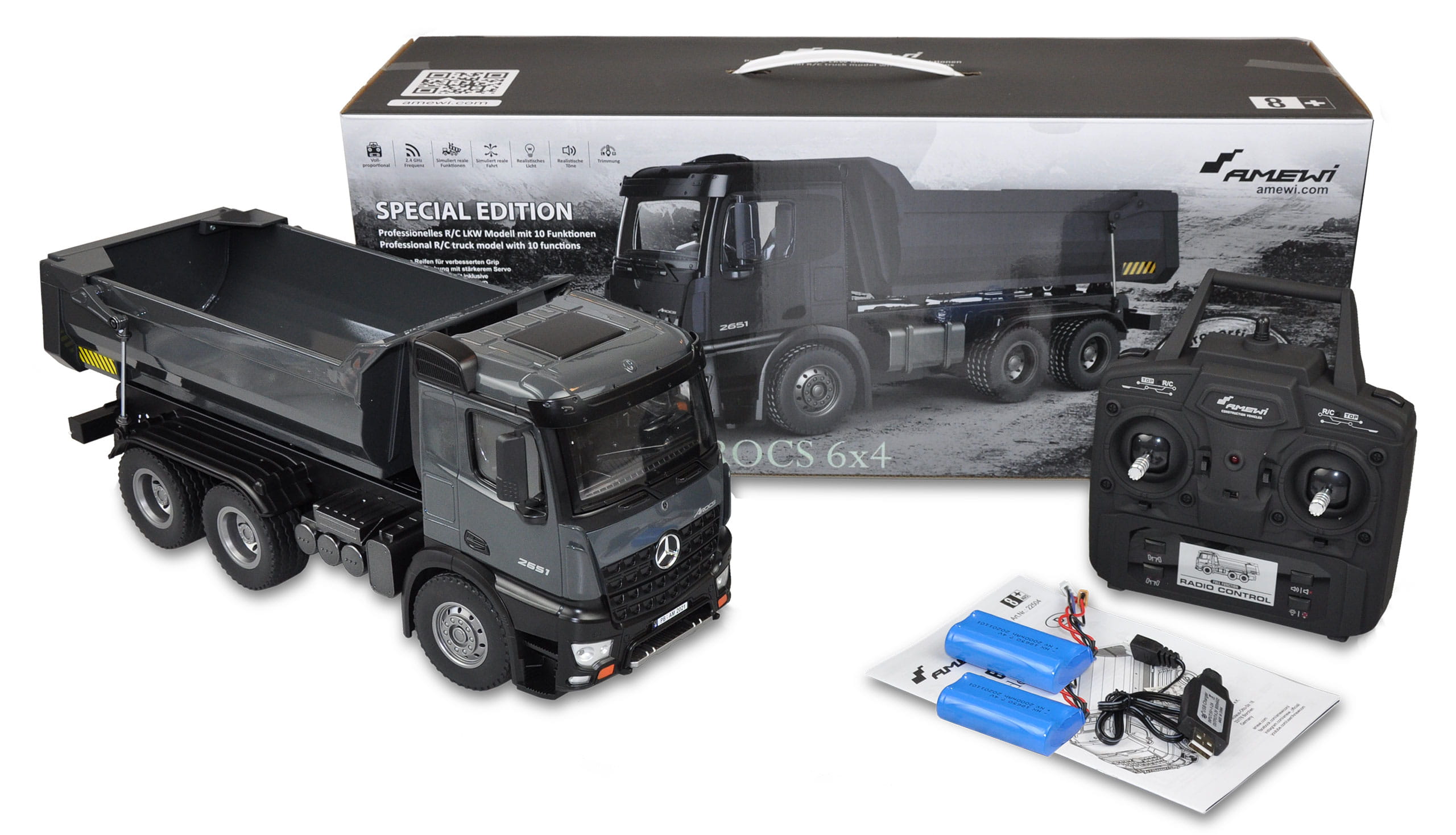 Amewi RC Mercedes LKW Kipper PRO Metall 2,4GHz RTR 1:14 grau Amewi RC Mercedes LKW Kipper PRO Metall 2,4GHz RTR 1:14 grau