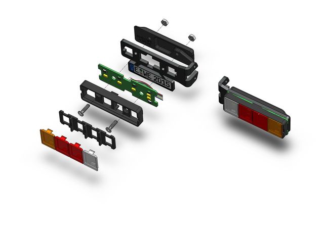 Wedico 4-Kammer LED-Rueckleuchten mit Nummernschild - RC-Zubehoer