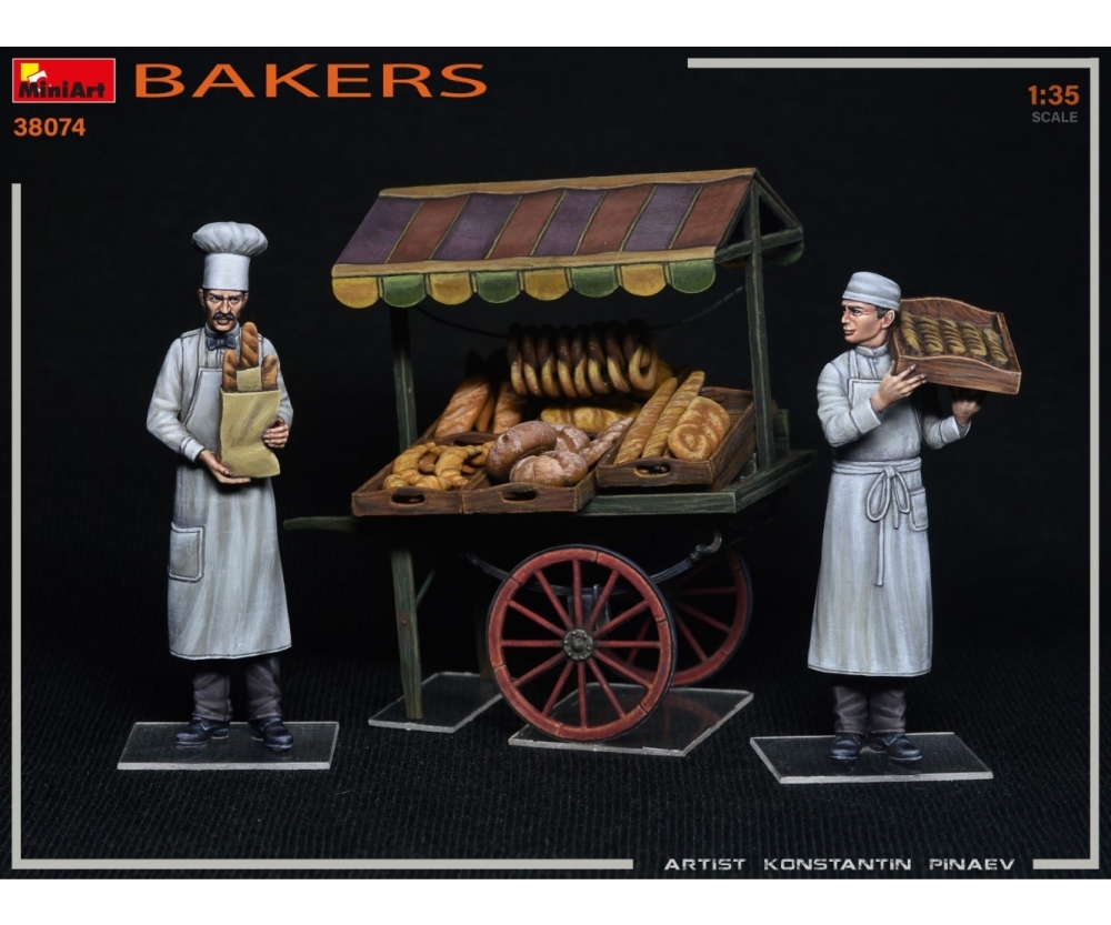 Plastikmodellbau von Miniart 1-35 fig set baecker m marktkarren