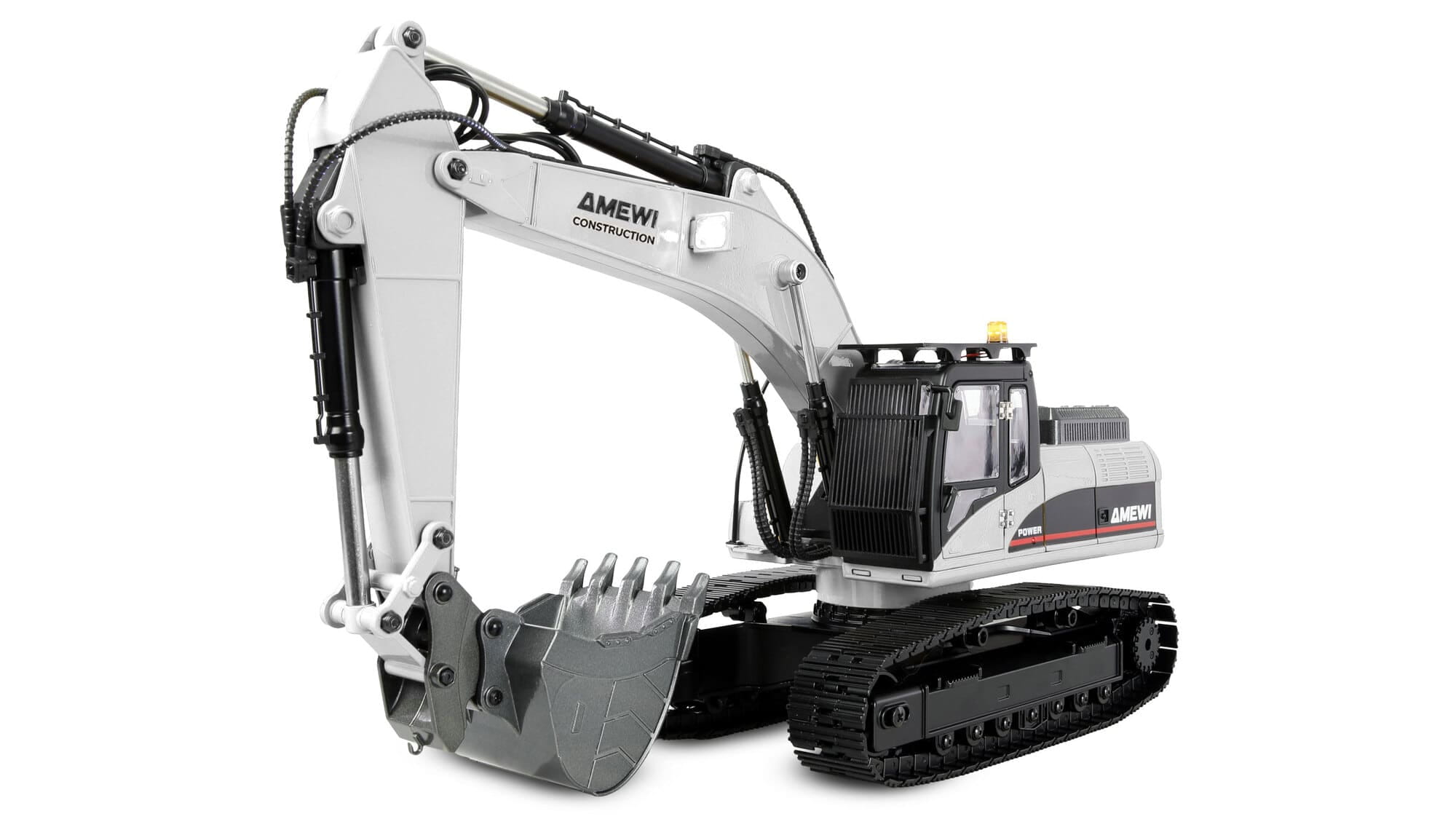 Amewi G705E Metall Bagger 1_14 RTR mit 4 Anbaugeraeten Weiss