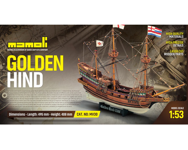 Golden Hind Bausatz im Massstab 1_53 von Mamoli fuer Modellbau-Enthusiasten