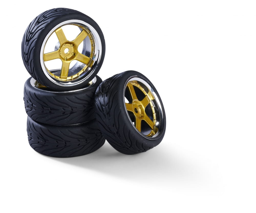Carson Reifen mit Felgen 1_10 Raederset 5 Speichen -Design _4_ chrom_gold - RC-Zubehoer
