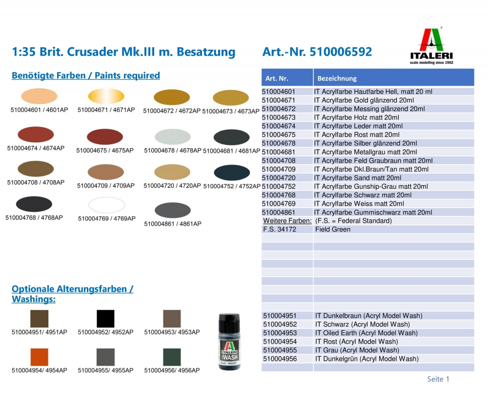 Italeri 1:35 Brit. Crusader Mk.III m. Besatzung Italeri 1:35 Brit. Crusader Mk.III m. Besatzung