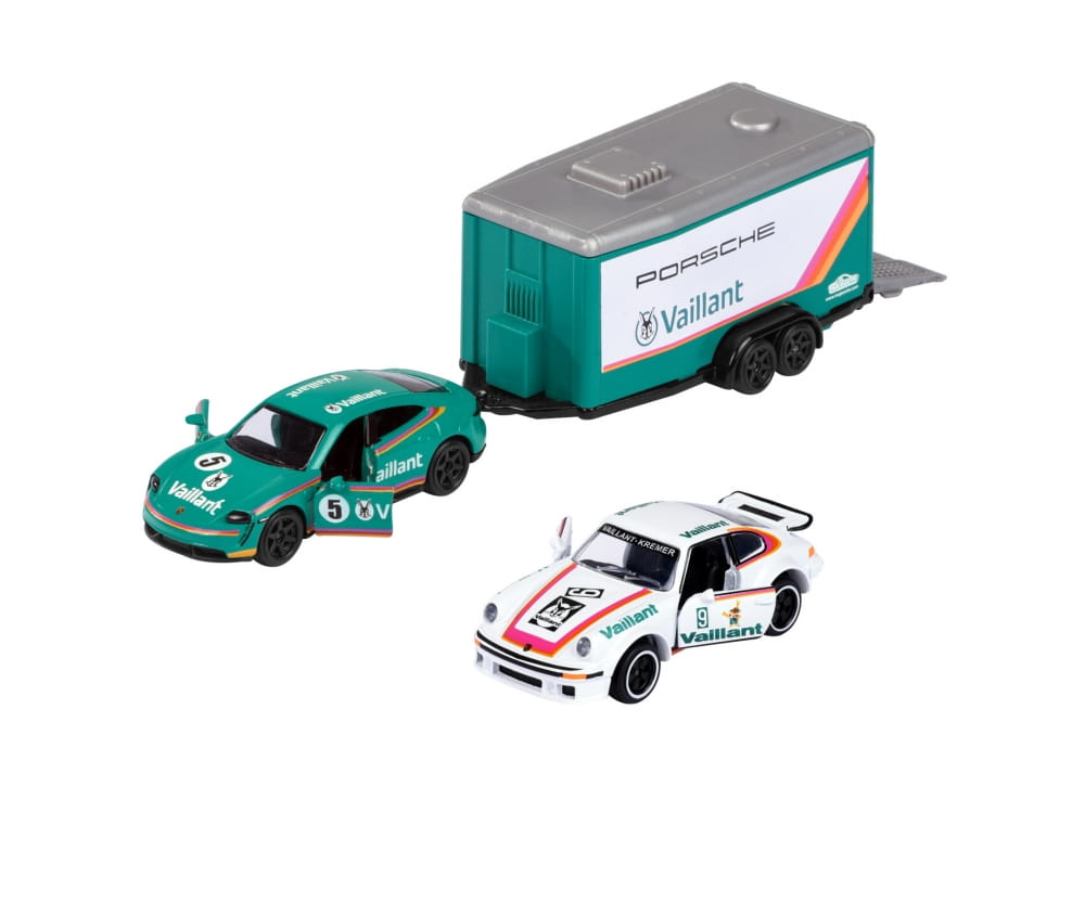 Majorette Car Trailer w. Porsche Taycan + 934