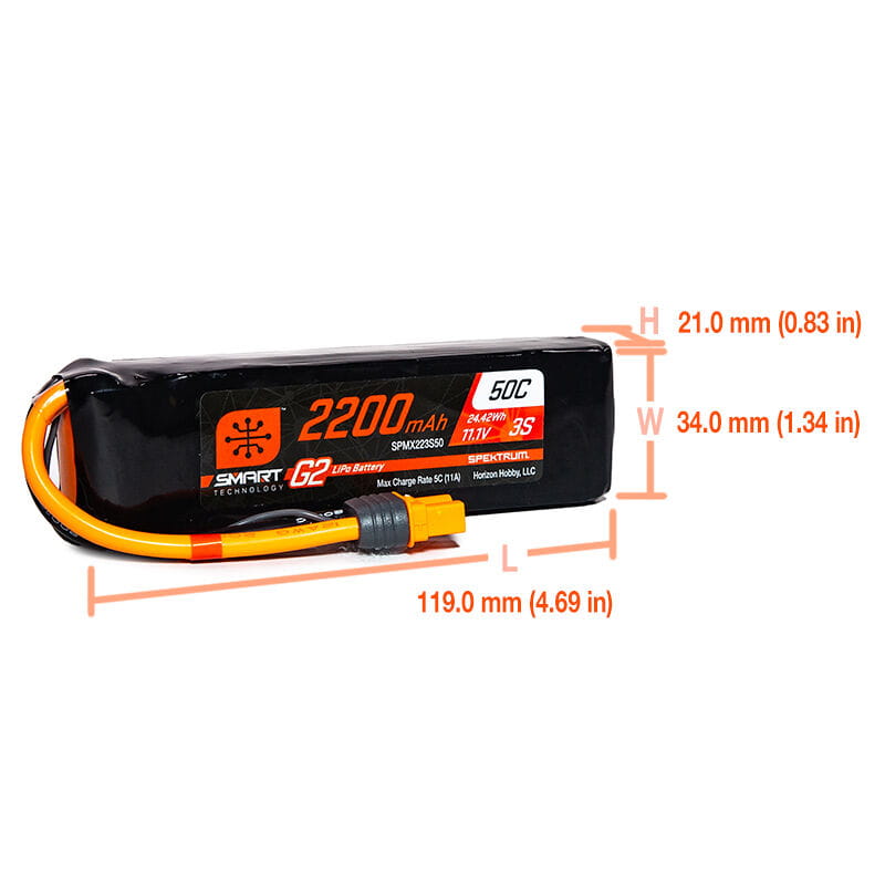 Spektrum Lipo Akku 2200mAh 3S 11,1V Smart G2 50C IC3 Spektrum Lipo Akku 2200mAh 3S 11,1V Smart G2 50C IC3