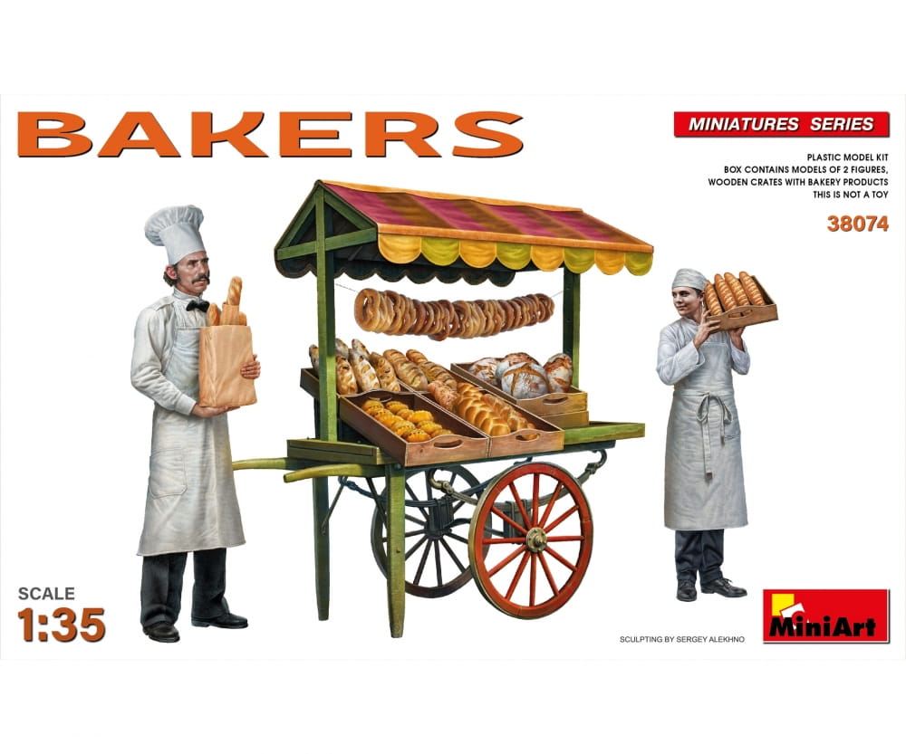 Plastikmodellbau von Miniart 1-35 fig set baecker m marktkarren