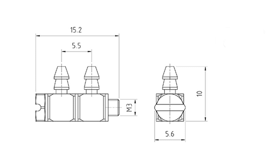 Lesu Hydraulik Doppel-Nippel Winkel M3 fuer 3_2mm Schlauch - RC-Zubehoer