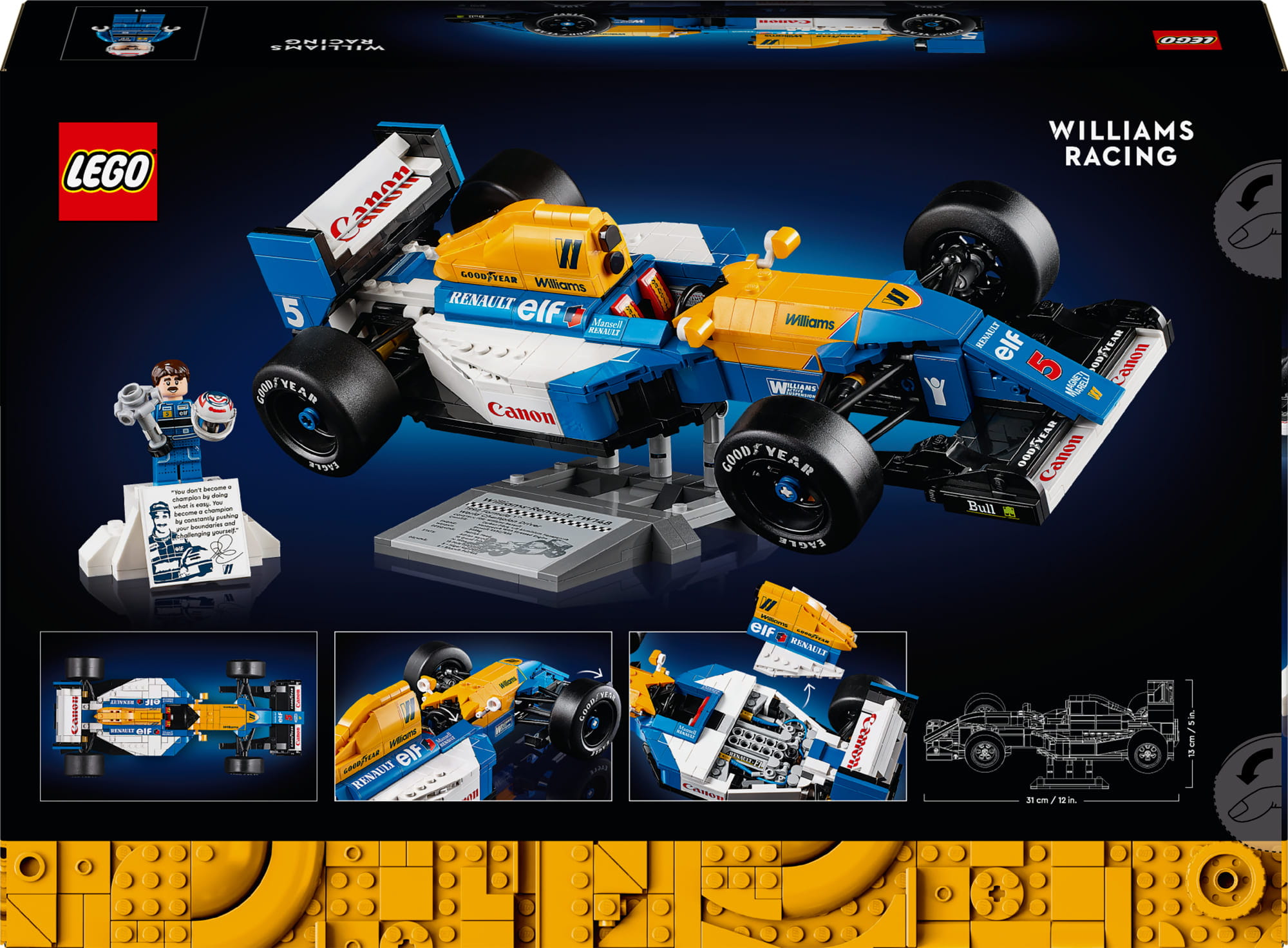 lego icons williams racing fw14b mit nigel mansell LEGO® Icons Williams Racing FW14B Modell mit Nigel Mansell - Detailansicht