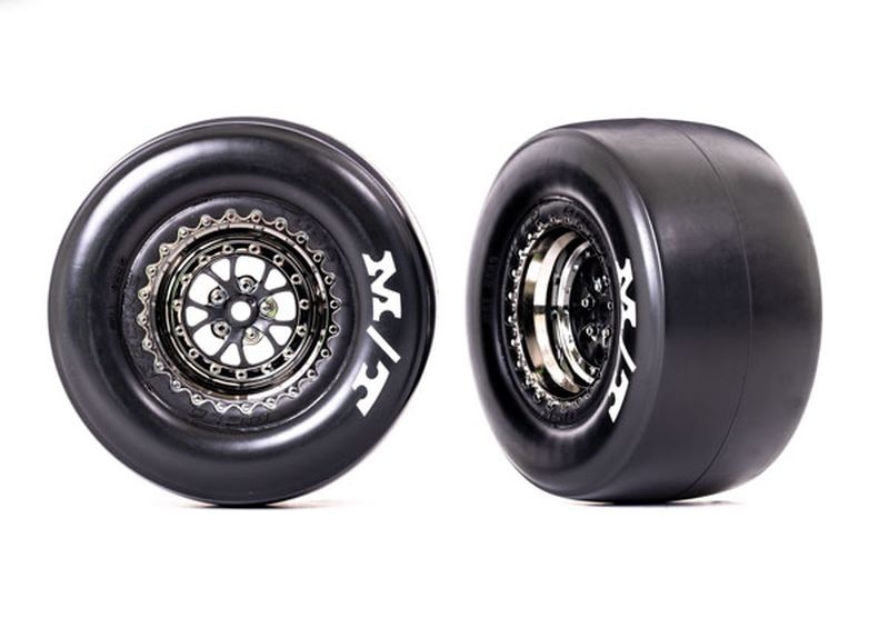 Traxxas Reifen auf Felge hi Weld chrome schwarz Mickey Thompson Drag - RC-Zubehoer