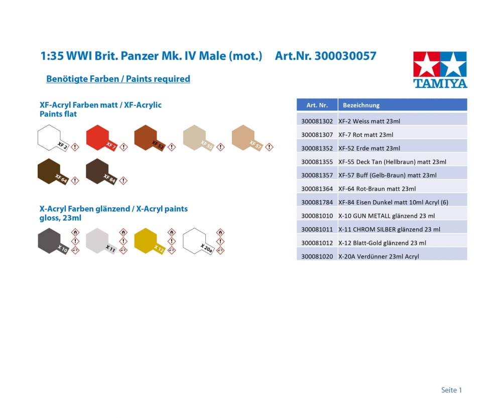 Tamiya WWI Brit. Panzer Mk. IV Male (mot.) 1:35 Plastik Modellbau Militär Bausatz