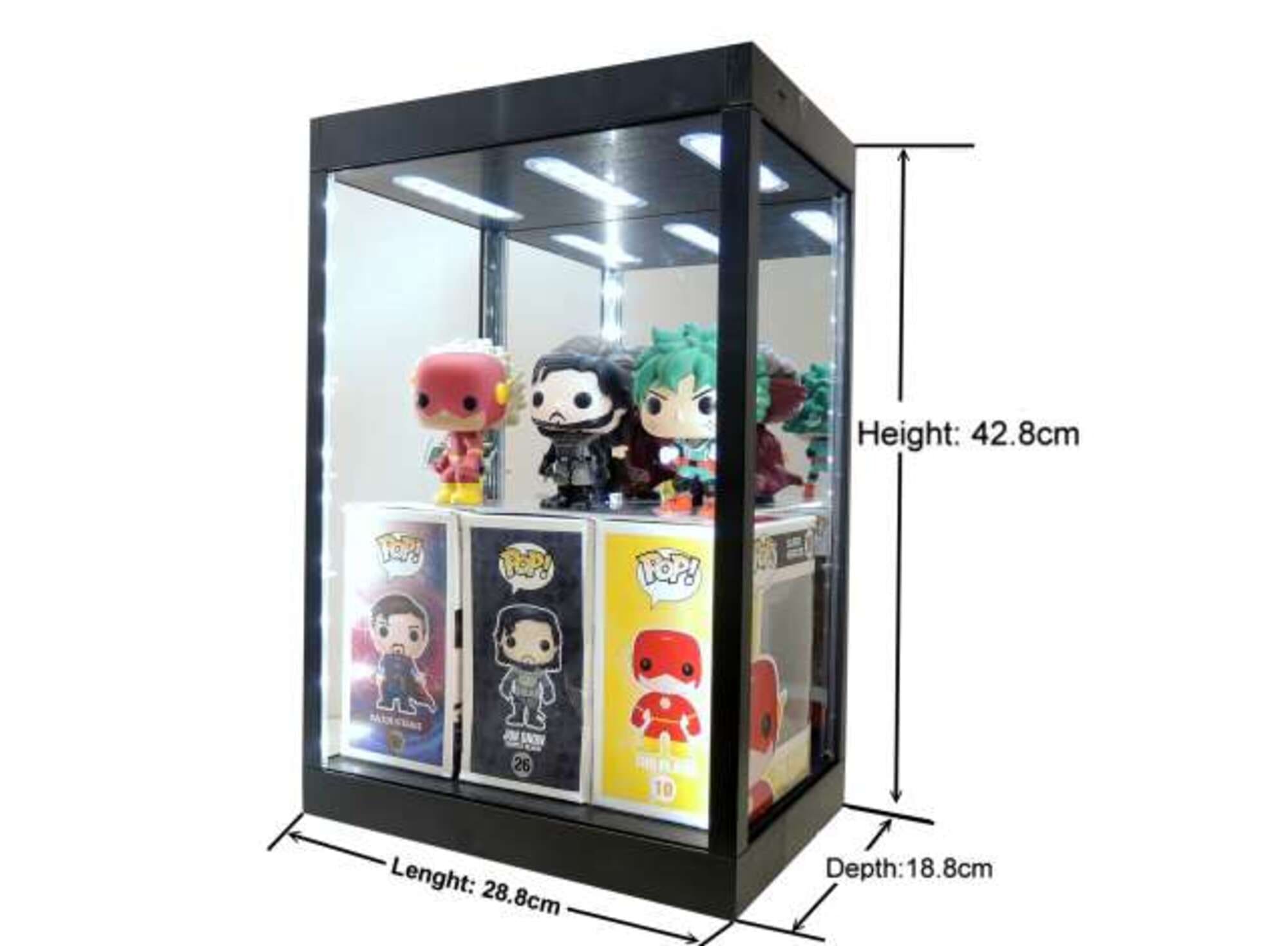 Triple9 LED-Vitrine Schwarz 1_6 mit Beleuchtung mit Spiegelrueckwand