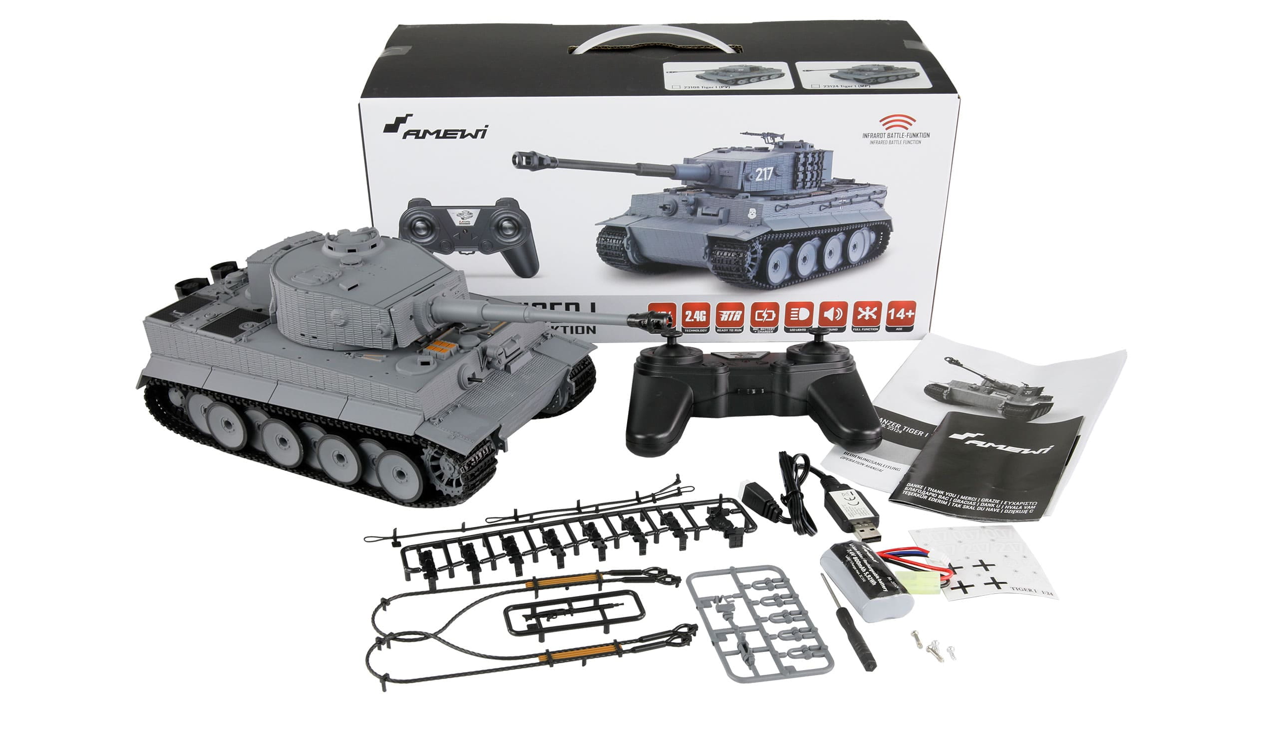 amewi rc tiger i pv-panzer mit ir-battle-funktion 1-24 rtr Amewi RC Tiger I PV-Panzer mit IR-Battle-Funktion 1_24 RTR - RC-Zubehoer