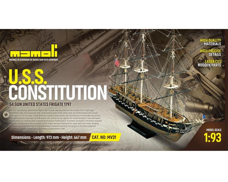 Mamoli Schiff USS Constitution Fregatte der USA 1797 1:93 Holz Bausatz