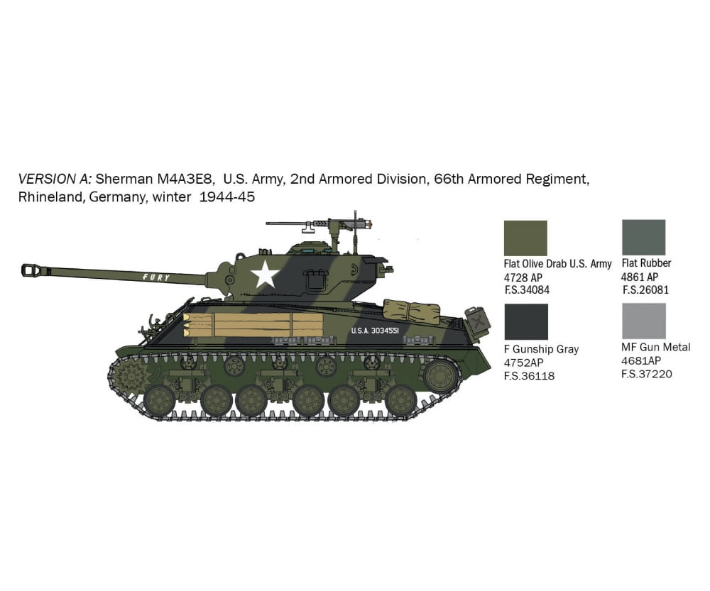 Italeri 1:56 Sherman M4A3E8 Fury Plastik Modellbausatz