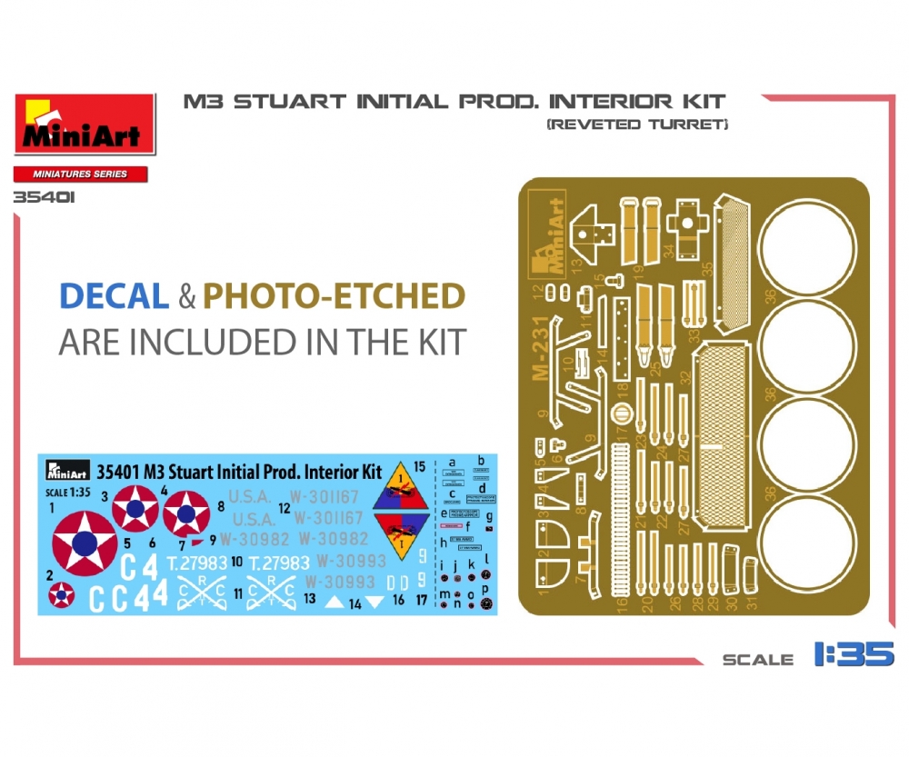 MiniArt 1_35 M3 Stuart erste Prod_ m. Interieur Plastik Modellbausatz - RC-Zubehoer