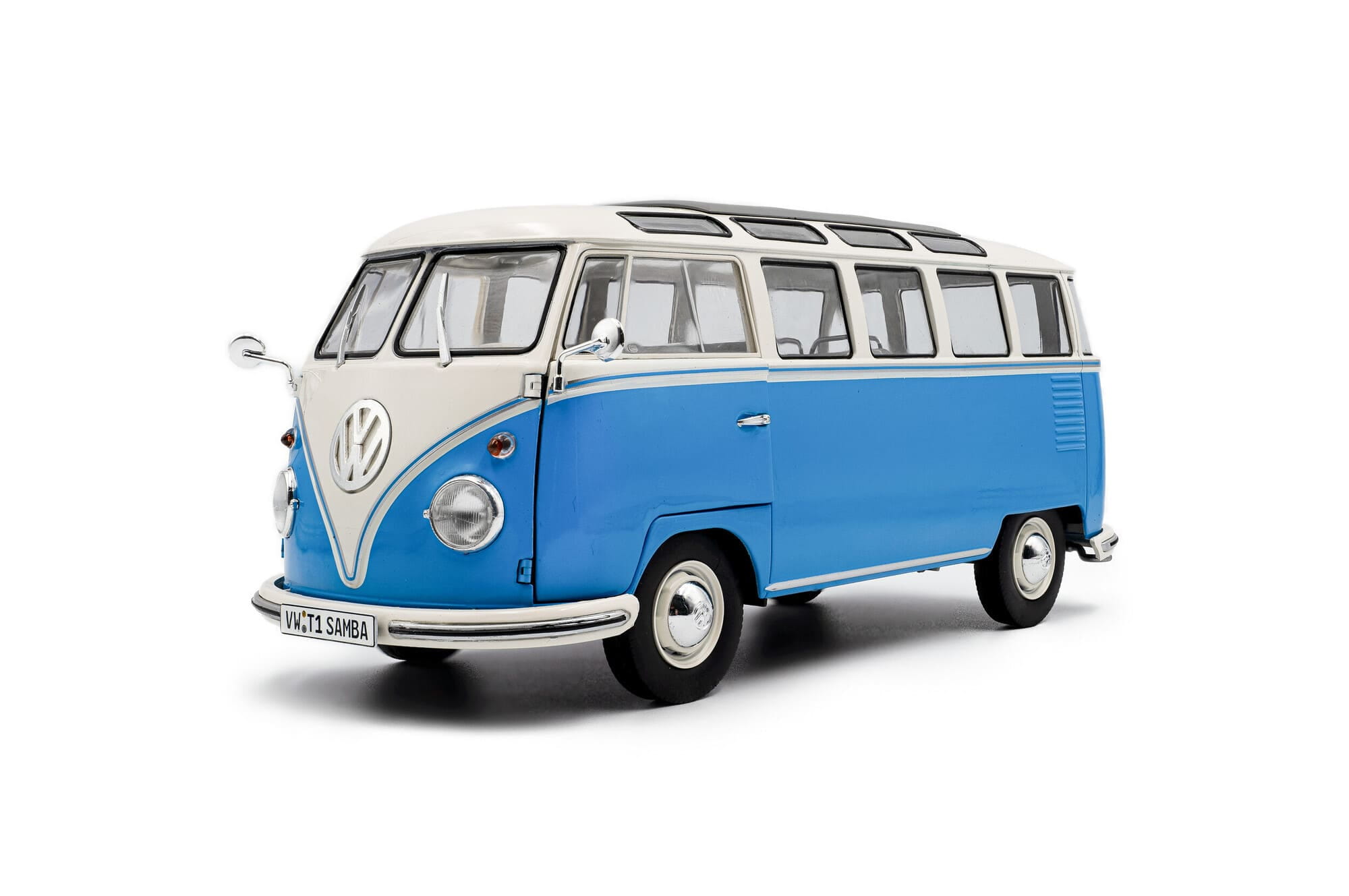 Solido VW T1 Samba 21 Fenster Blau Weiss Standmodellauto im Massstab 1_18