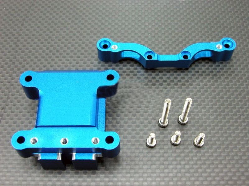 GPM Alu Daempfersteher - Getriebebox vorn blau fuer Tamiya TT01 - RC-Zubehoer