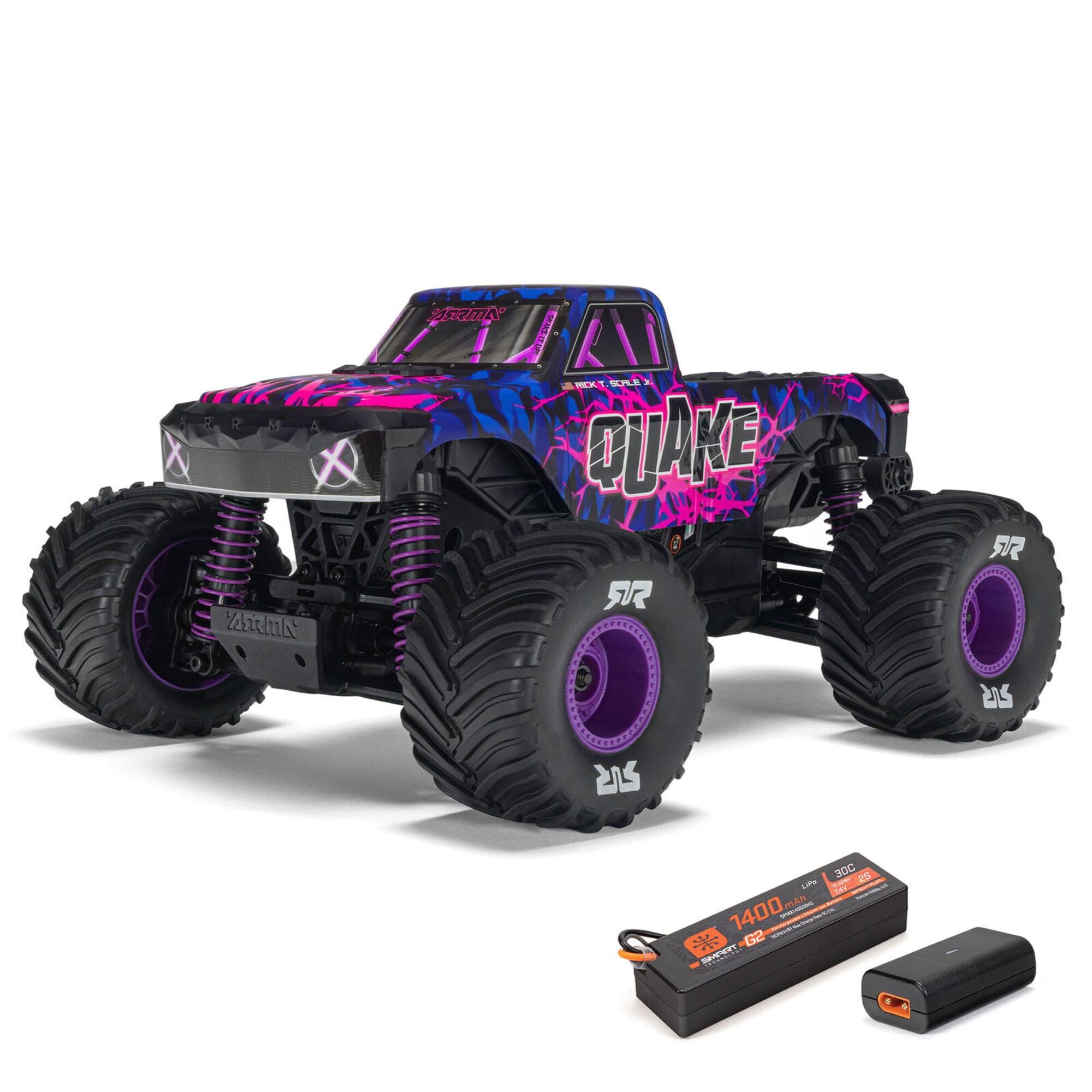 ARRMA Quake Grom 4x4 RTR 1_16 Monster Truck in Lila mit Akku und Ladegeraet