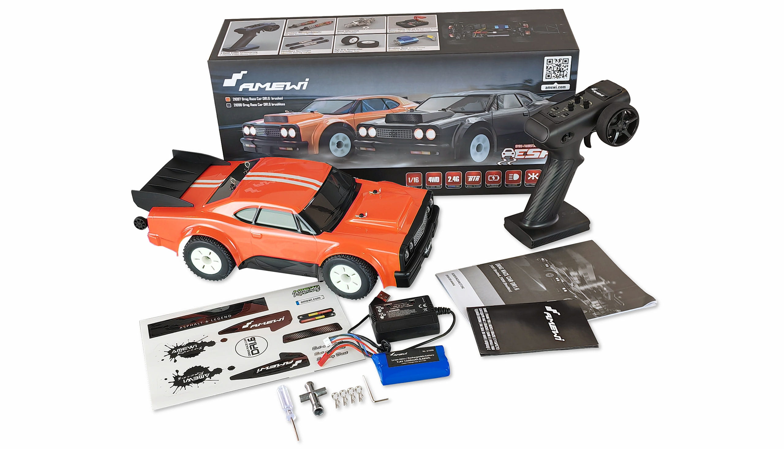 Amewi DR1.6 Drag Racer brushed 4WD 1:16 RTR orange