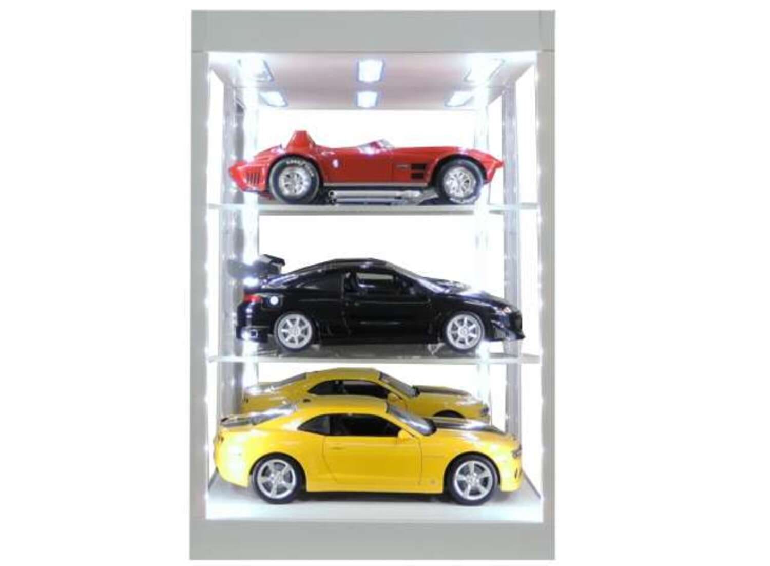 Triple9 LED-Vitrine 1_18 Weiss mitSpiegel und Regalboeden_