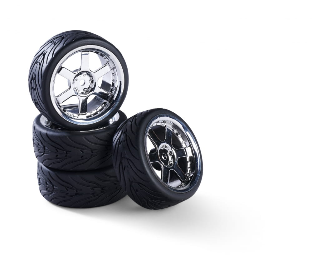 Carson Reifen mit Felgen 1_10 Raederset 5 Speichen -Design _4_ chrom_schwarz - RC-Zubehoer