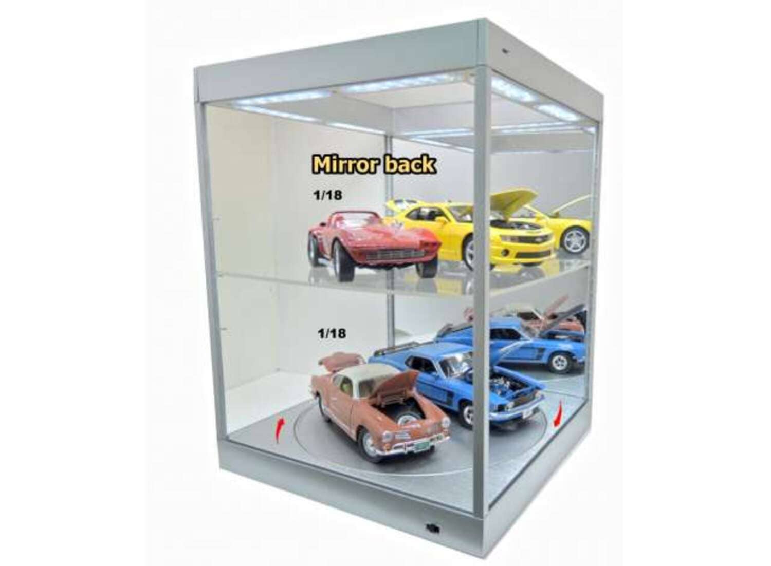 Triple9 LED-Vitrine 1_18 Silber mit Spiegelrueckwand und Drehteller_