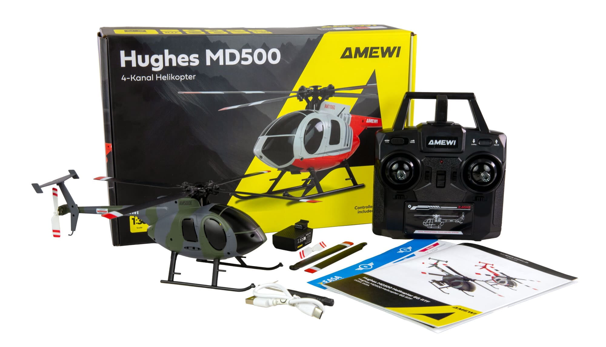 Amewi Hughes MD500 Helikopter Militaer grau