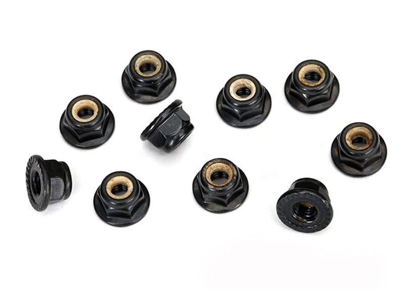 Traxxas Radmutter, 4mm mit Flansch Nylon Locking, serrated (schwarz)