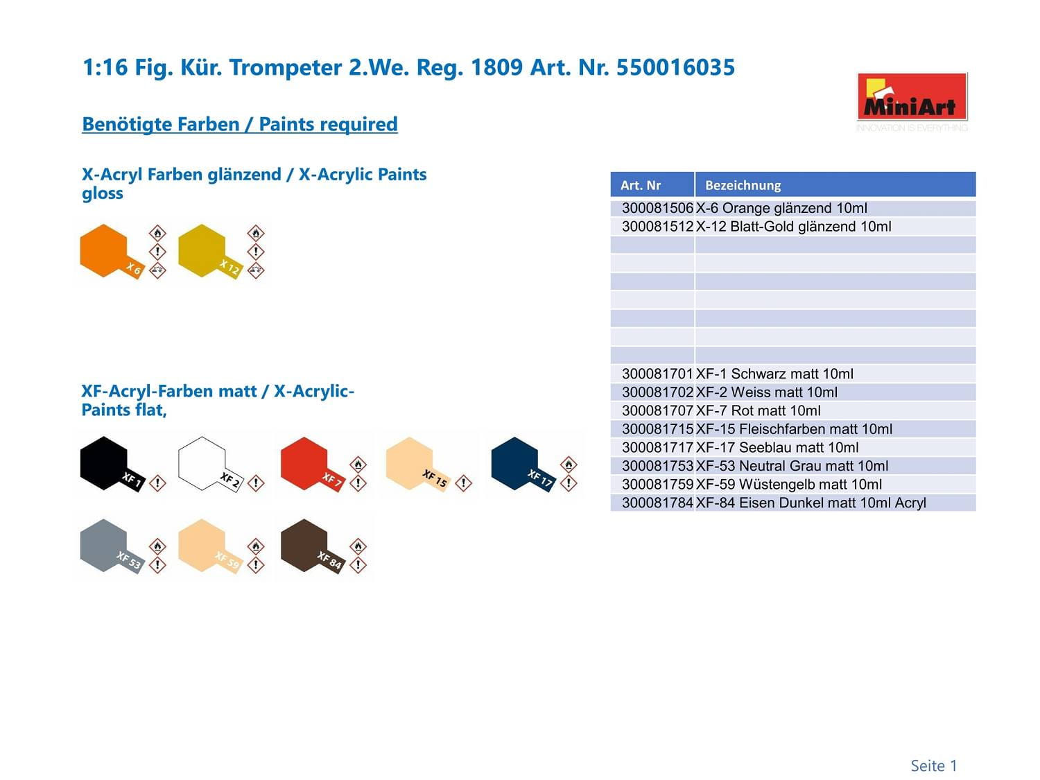MiniArt 1_16 Figuren Kuer_ Trompeter 2_We_ Reg. 1809 Plastik Modellbau - RC-Zubehoer