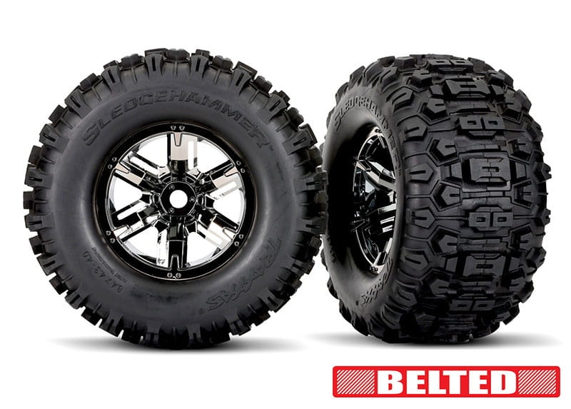 Traxxas Sledgehammer Belted Reifen auf Felge schwarz-chrom _2_ - RC-Zubehoer