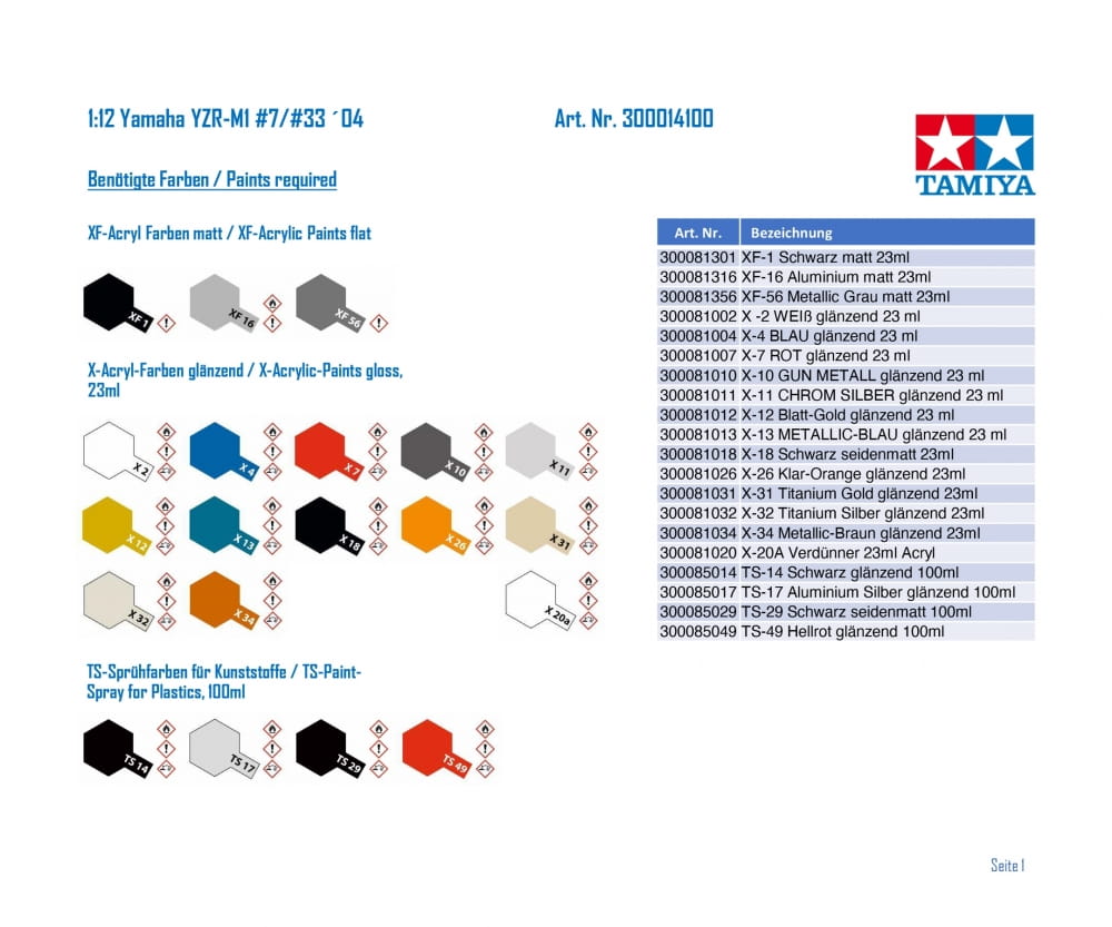 Tamiya Yamaha YZR-M1 #7/#33 ´04 Motorrad 1:12 Plastik Modellbau Bausatz Tamiya Yamaha YZR-M1 #7_#33 ´04 Motorrad 1_12 Plastik Modellbau Bausatz - RC-Zubehoer