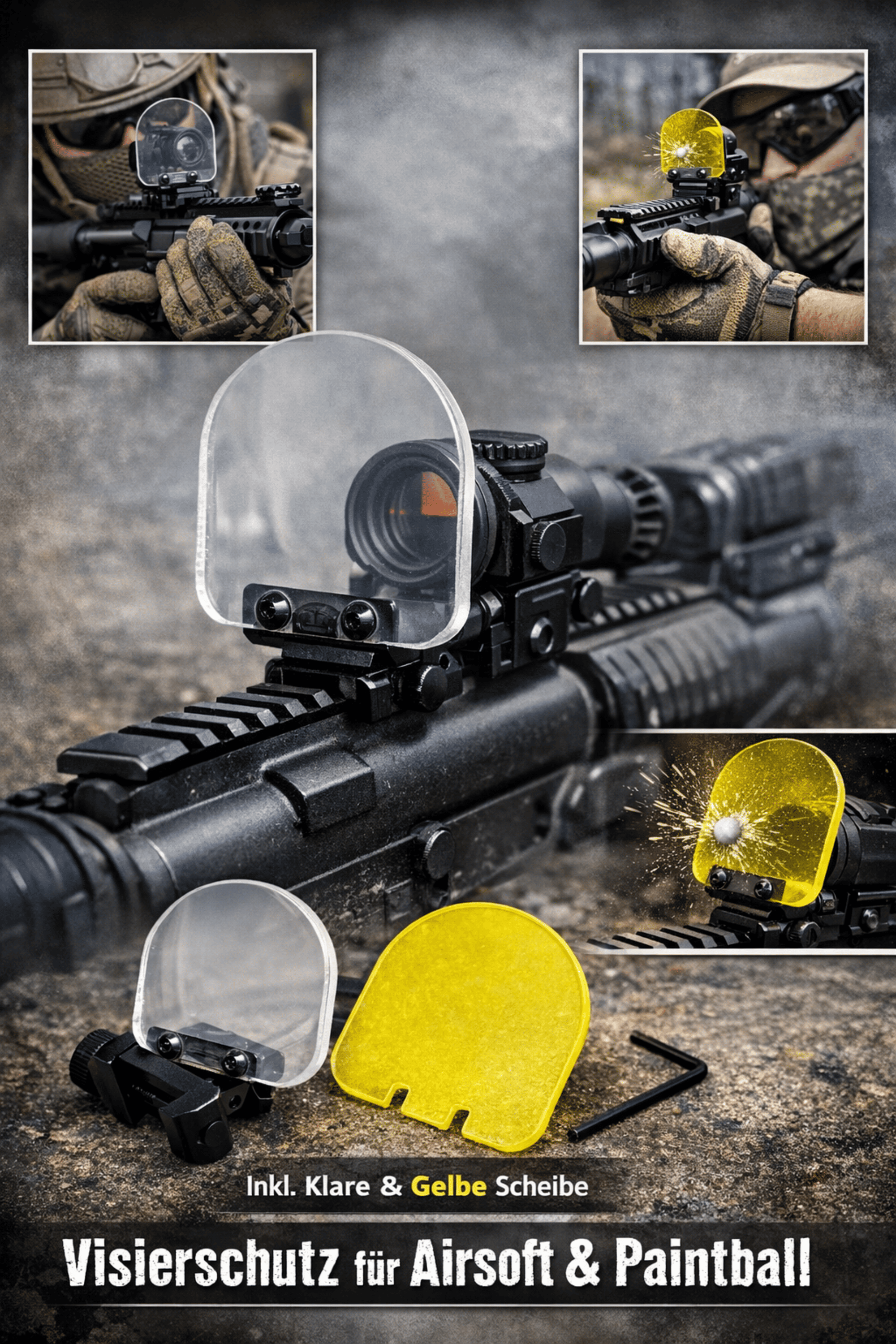 Lens Protector Visierschutz fuer 20 mm Picatinny mit Klar- und Gelbscheibe